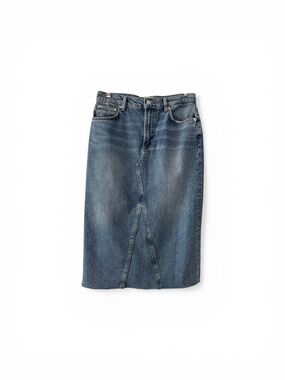 Rails Denim Midi Skirt Size 28 Raw Hem Blue Jean Skirt High Rise